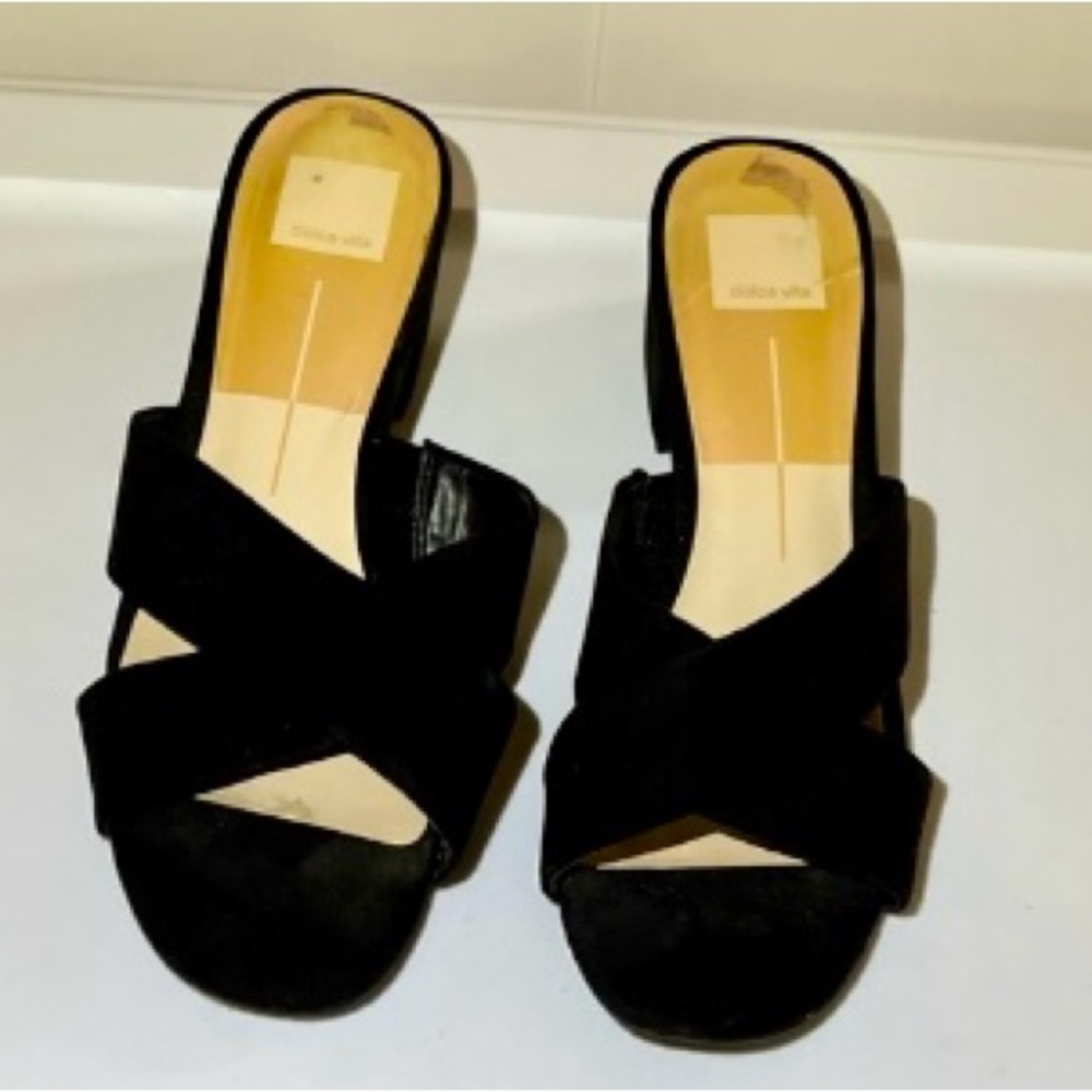 Dolce Vita Black Suede and Leather Slides Sz 10